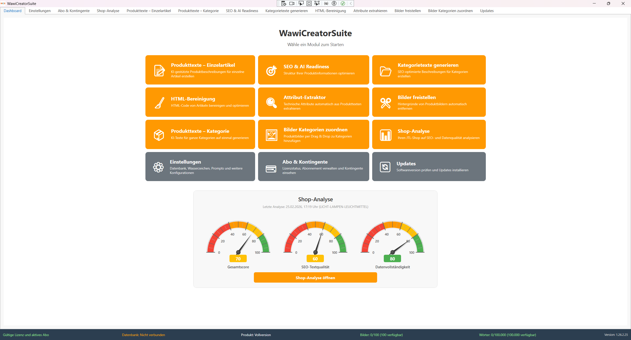 WawiCreatorSuite – Dashboard